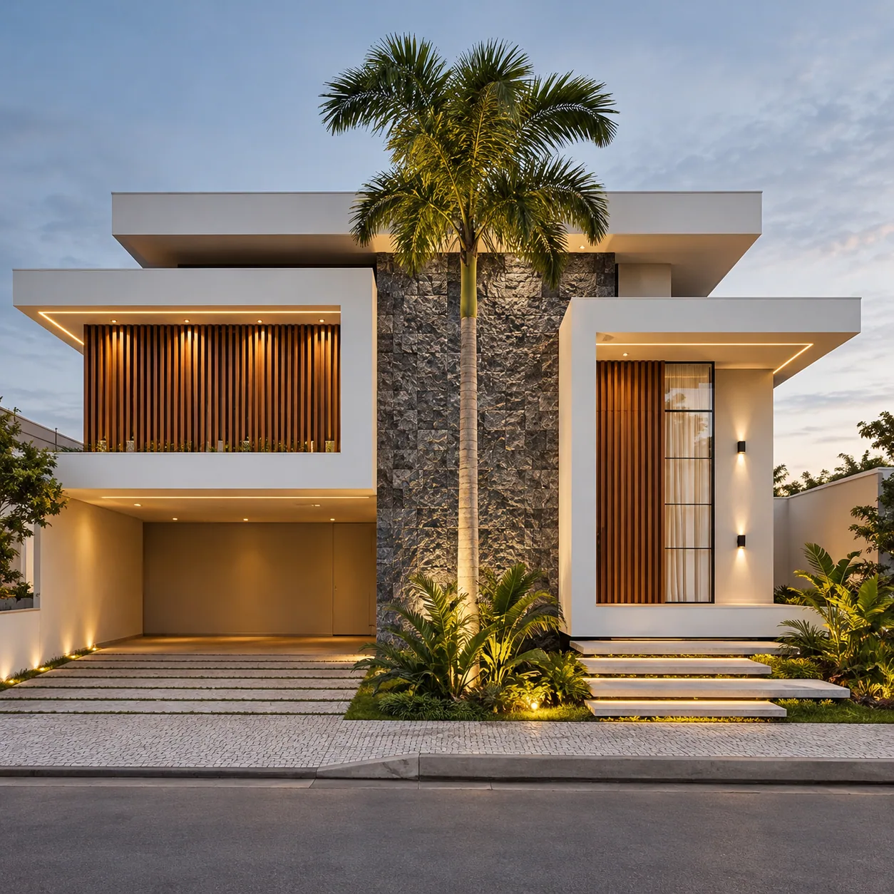 Fachada casa moderna com Rockface Matrix – Xisto Matrix — inspiração de aplicação