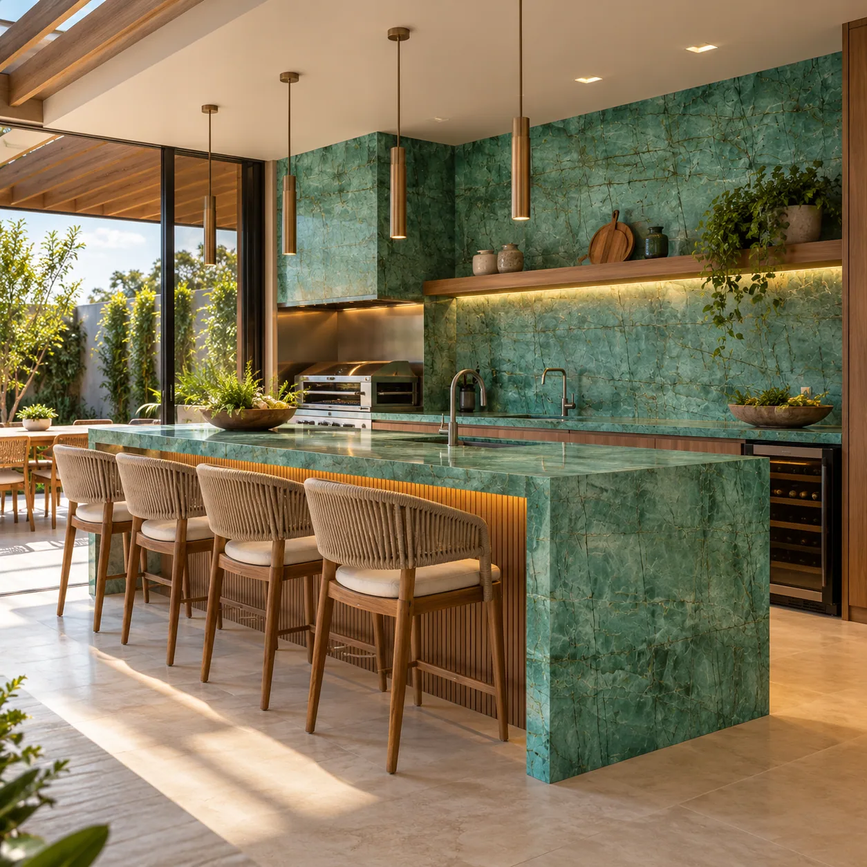Área gourmet com Emerald Green — inspiração de aplicação