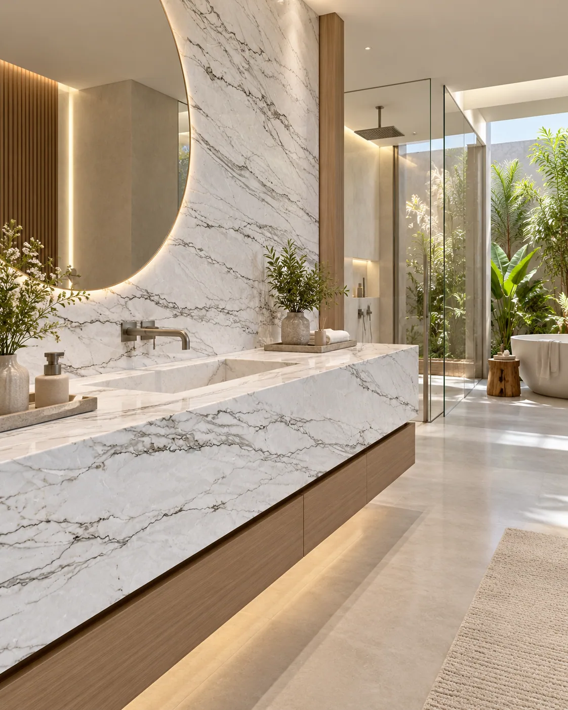 Banheiro spa com Infinity White — inspiração de aplicação