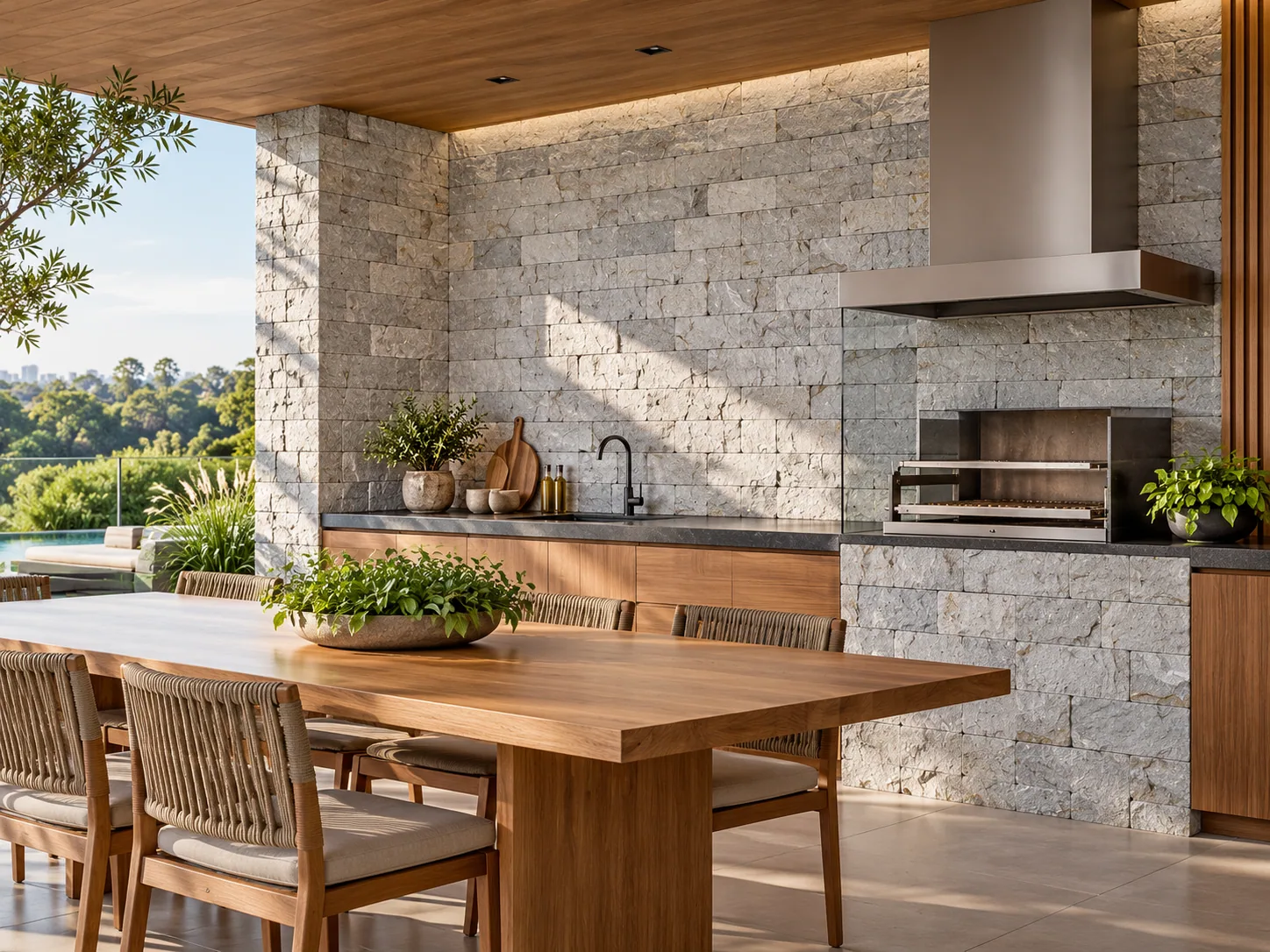 Espaço gourmet com Quartzito Branco (20 x 10 cm) — inspiração de aplicação