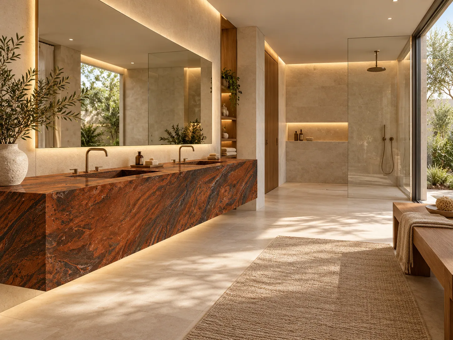 Banheiro spa com bancada com Mirage — inspiração de aplicação