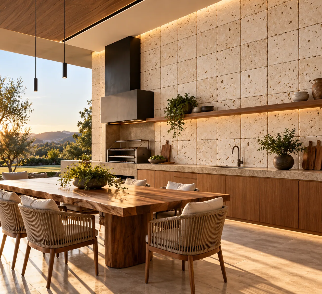 Cozinha gourmet com Anticato – Travertino Romano — inspiração de aplicação