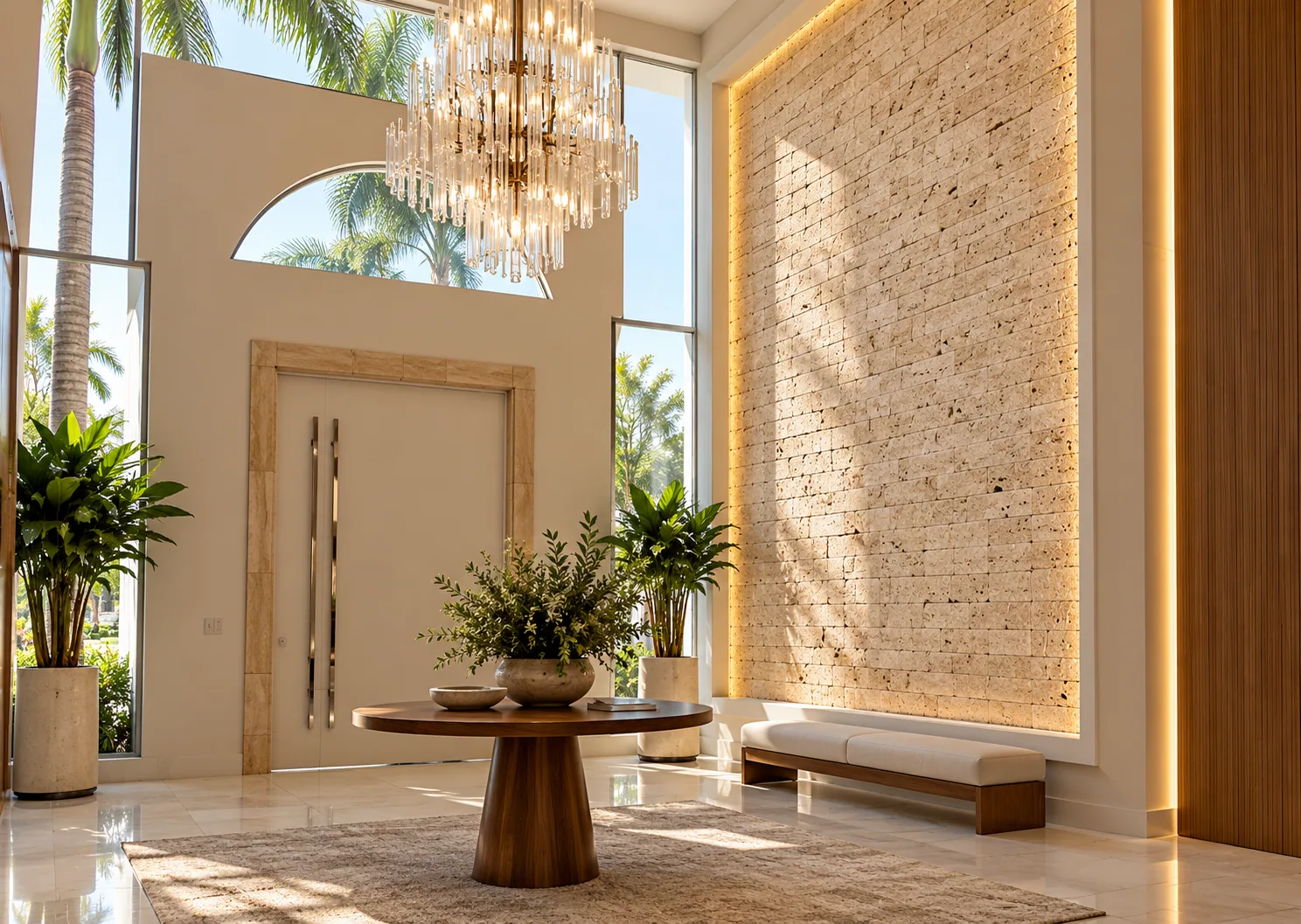 Hall de entrada com Tijolinho Anticato – Travertino Romano — inspiração de aplicação