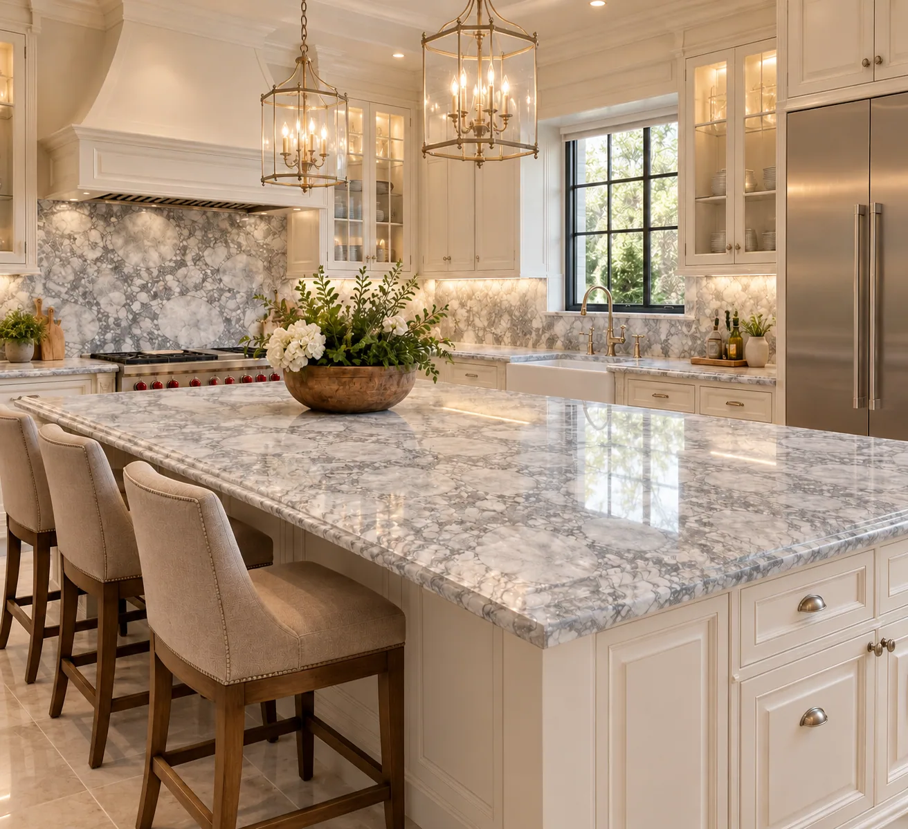 Cozinha clássica com Vermont White Dolomite — inspiração de aplicação