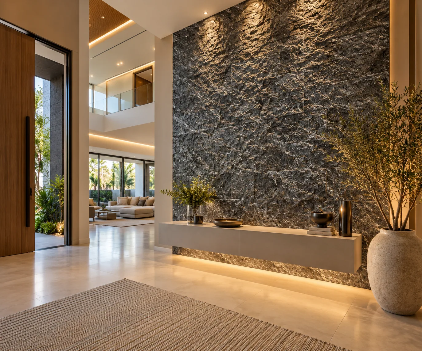 Hall de entrada com Rockface Matrix – Xisto Matrix — inspiração de aplicação