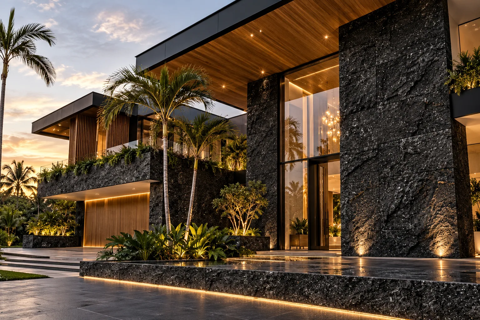Revestimento fachada com Hitam Bruta – Black Lava — inspiração de aplicação