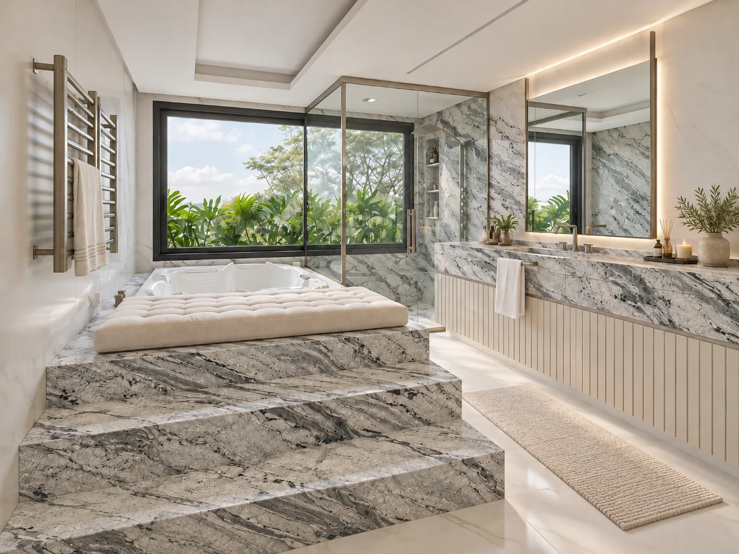 Banheiro spa com Branco Alaska — inspiração de aplicação
