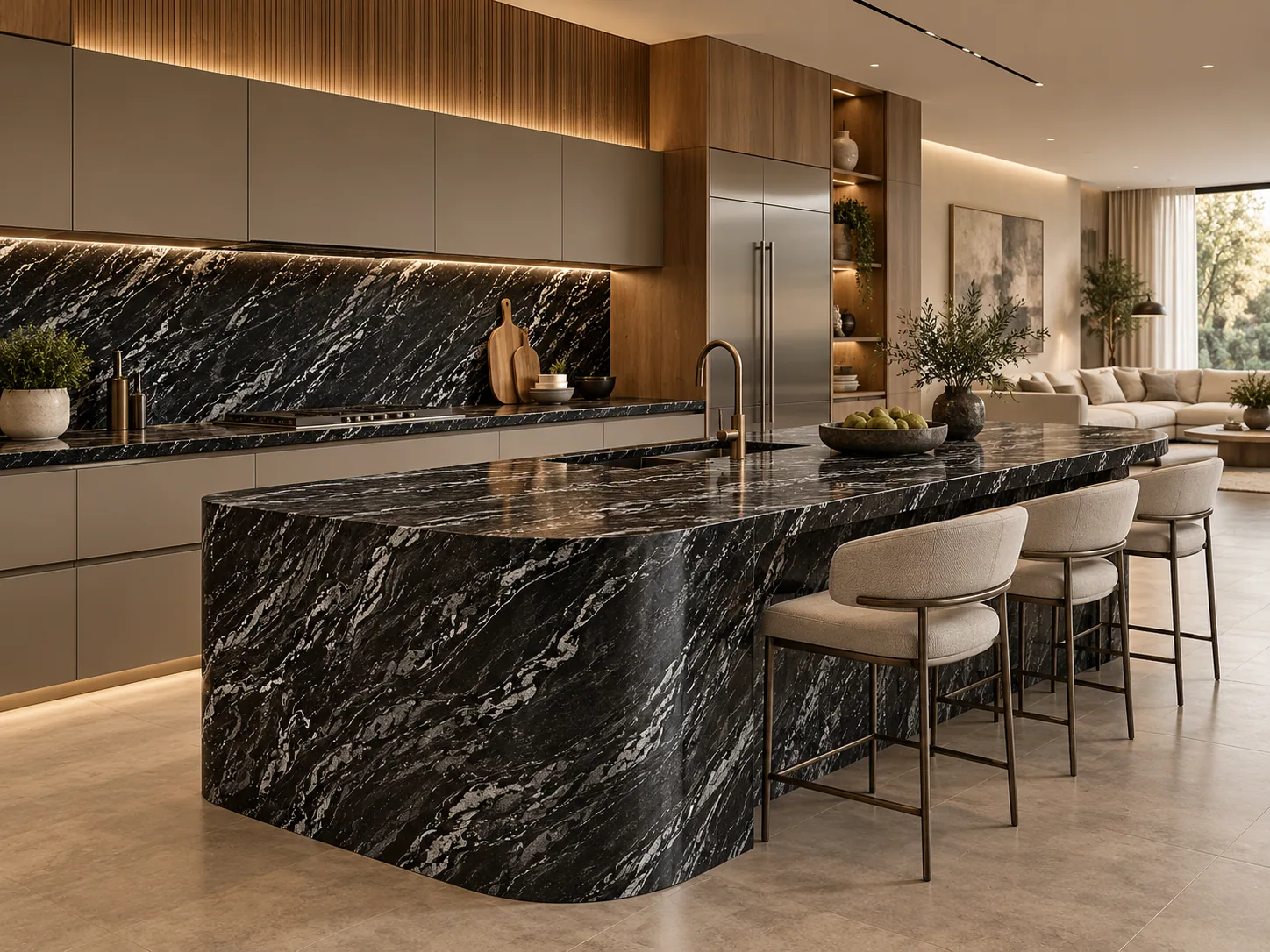 Cozinha bancada com Black Forest — inspiração de aplicação