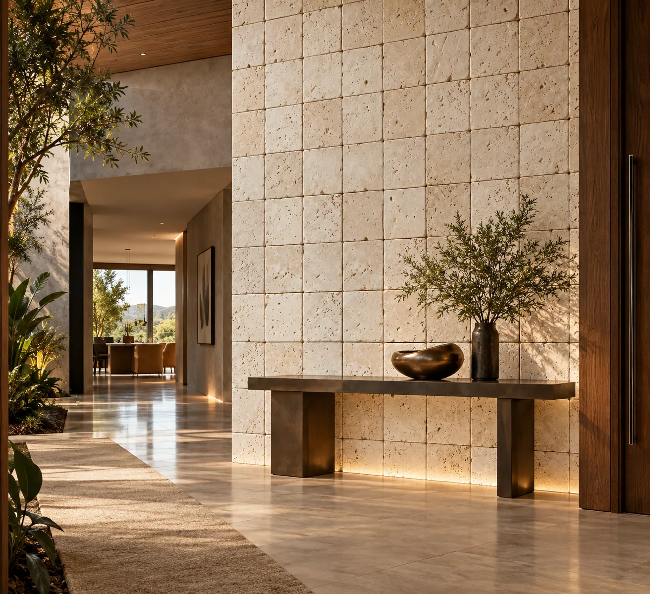 Hall de entrada com Anticato – Travertino Romano — inspiração de aplicação
