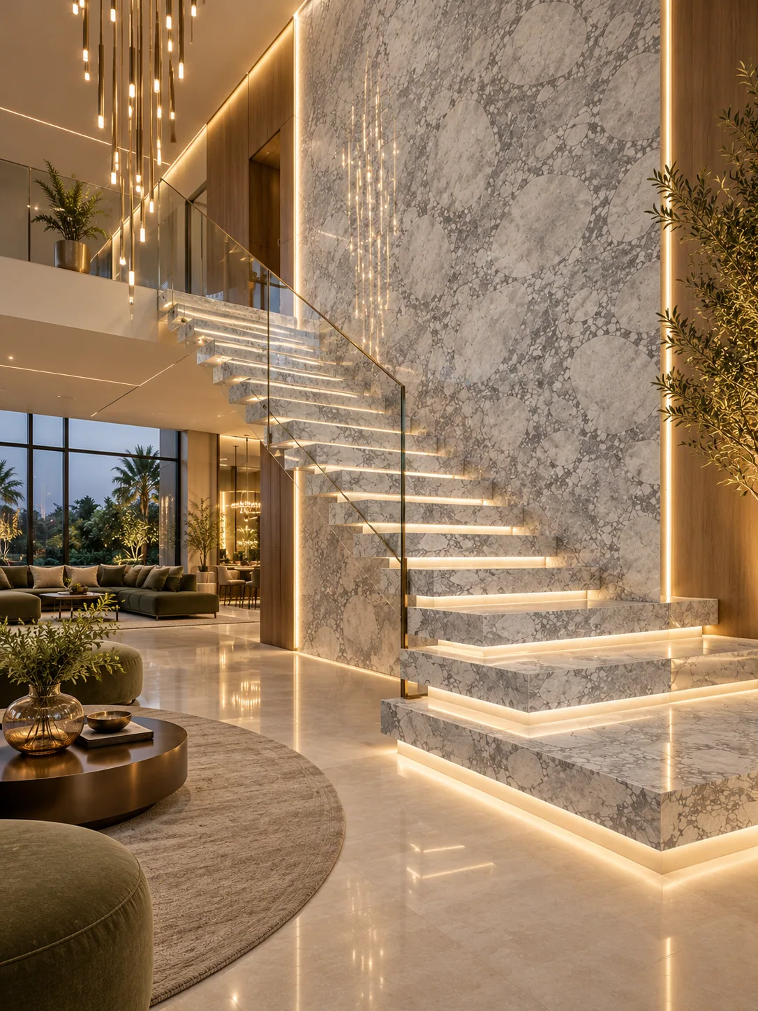 Escadaria flutuante com Vermont White Dolomite — inspiração de aplicação