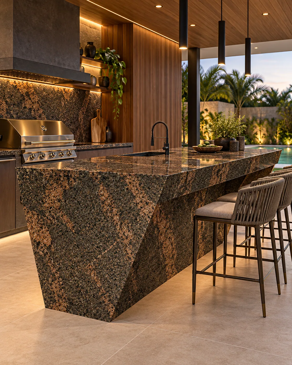 Cozinha gourmet bancada com Marrom Tabaco — inspiração de aplicação