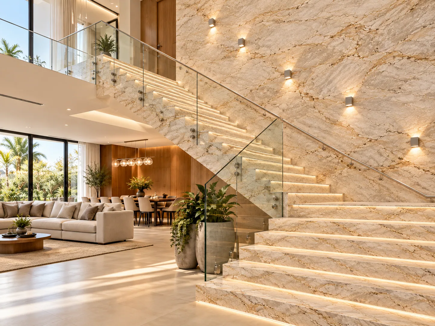 Escadaria com Champagne — inspiração de aplicação