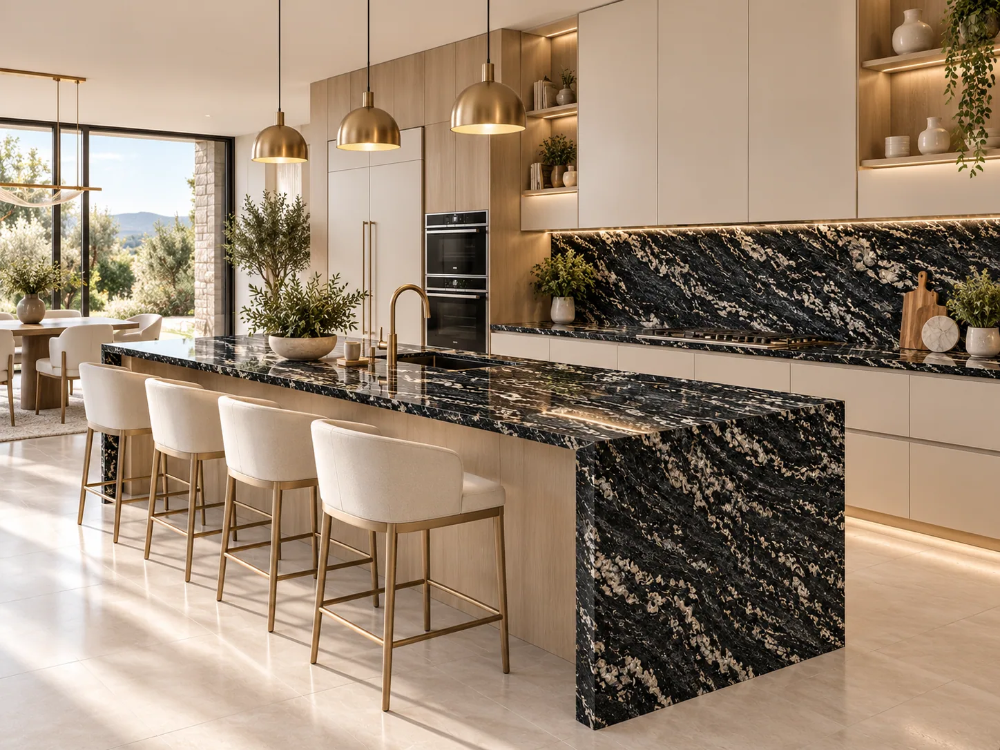 Cozinha bancada com Blue Night — inspiração de aplicação