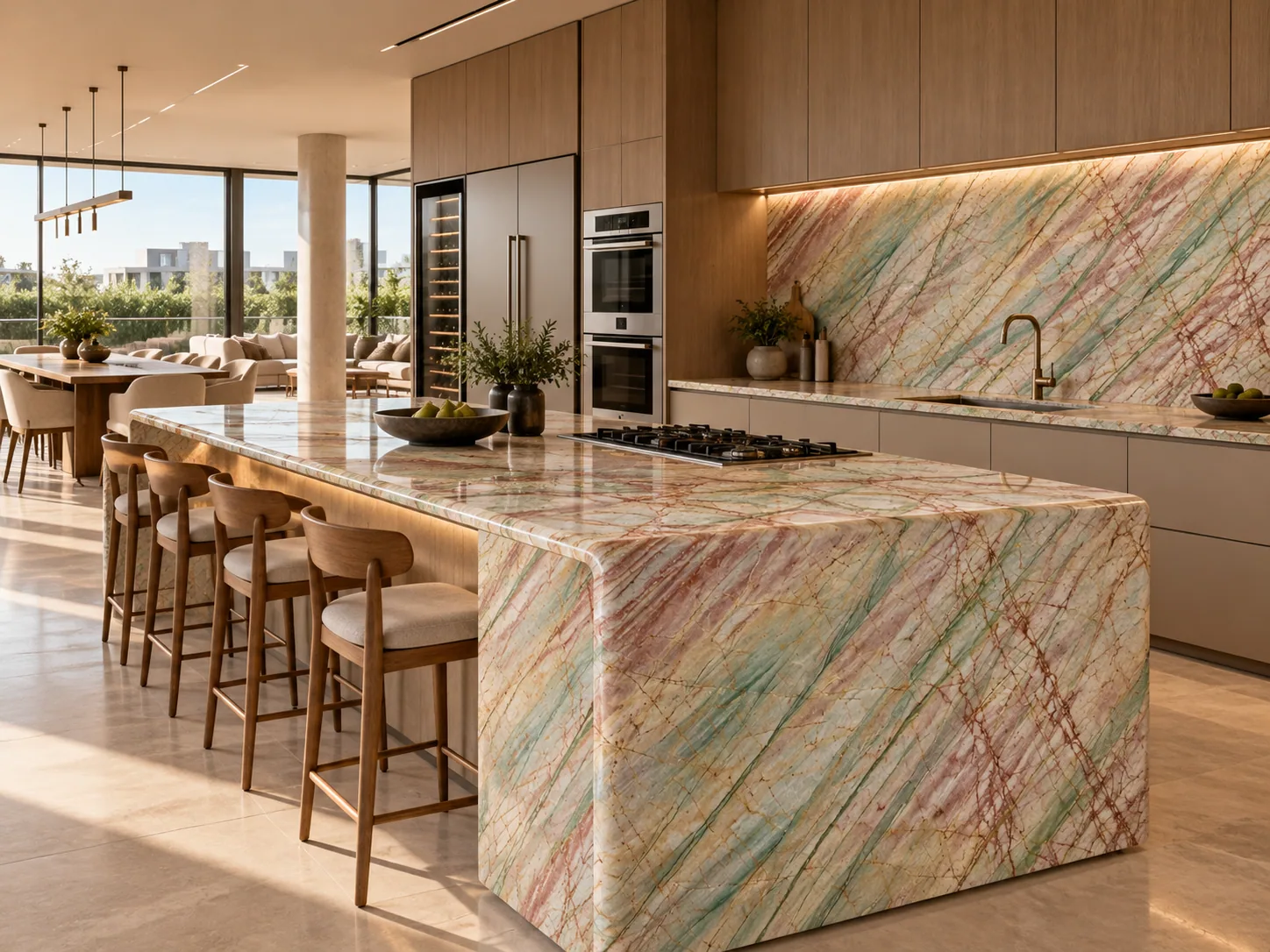 Cozinha luxuosa com Aurora boreal — inspiração de aplicação