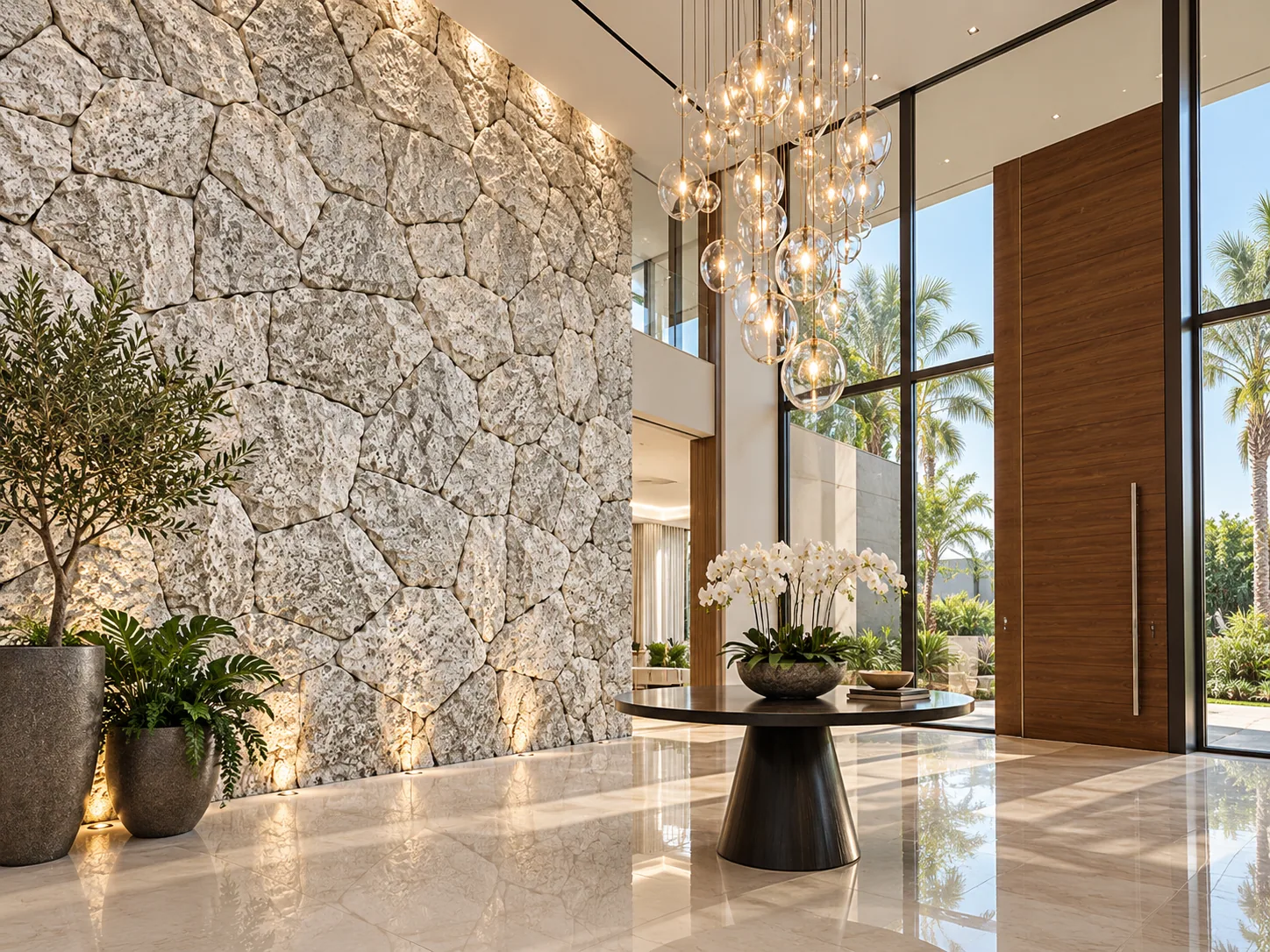 Hall de entrada luxuoso com Ouro Branco Almofadada — inspiração de aplicação