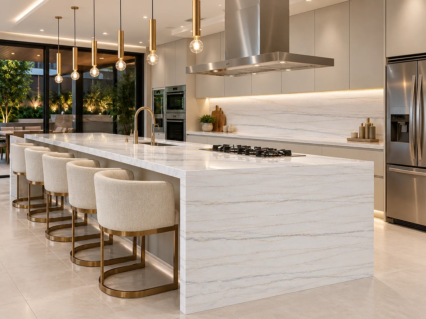 Cozinha bancada contemporânea com White Macaubas — inspiração de aplicação