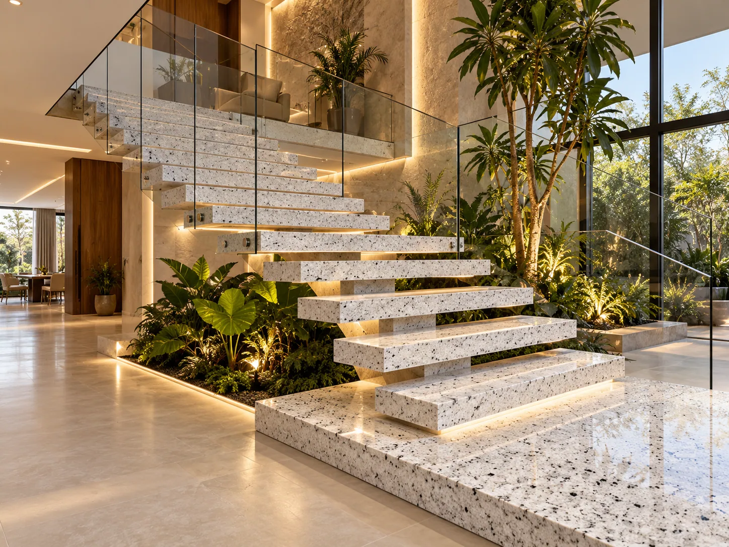 Escadaria flutuante com Branco Ceará — inspiração de aplicação