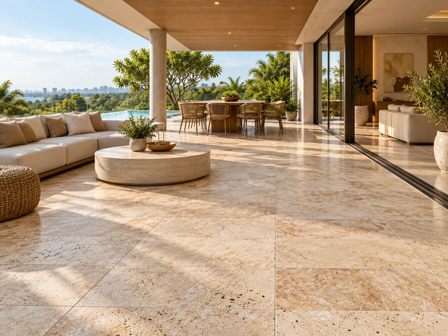 Terraço moderno piso com Ladrilho Anticato – Travertino Romano — inspiração de aplicação