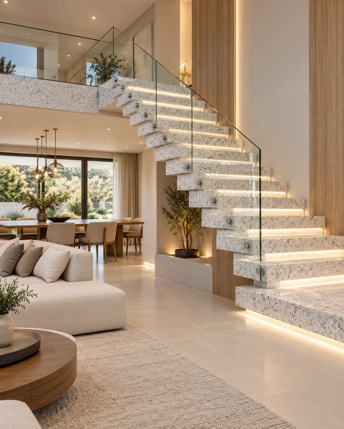 Escada flutuante com Branco Siena — inspiração de aplicação