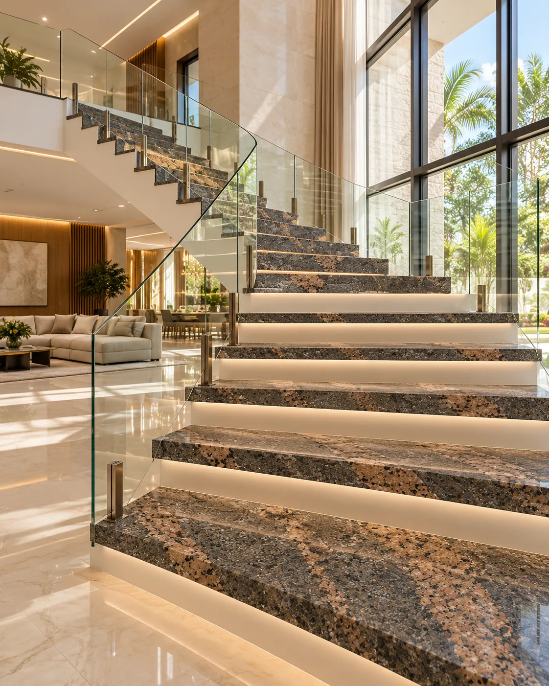 Escadaria de luxo com Marrom Tabaco — inspiração de aplicação