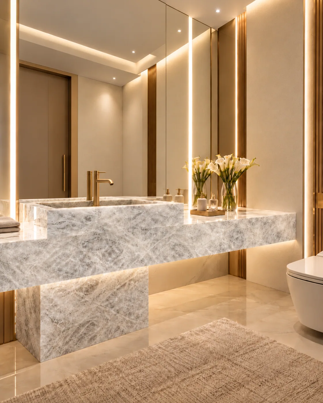 Lavabo bancada com Cristallo Diamond — inspiração de aplicação