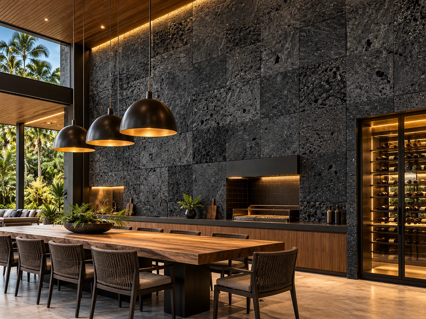 Sala gourmet com Hitam Premium Lisa – Black Lava — inspiração de aplicação