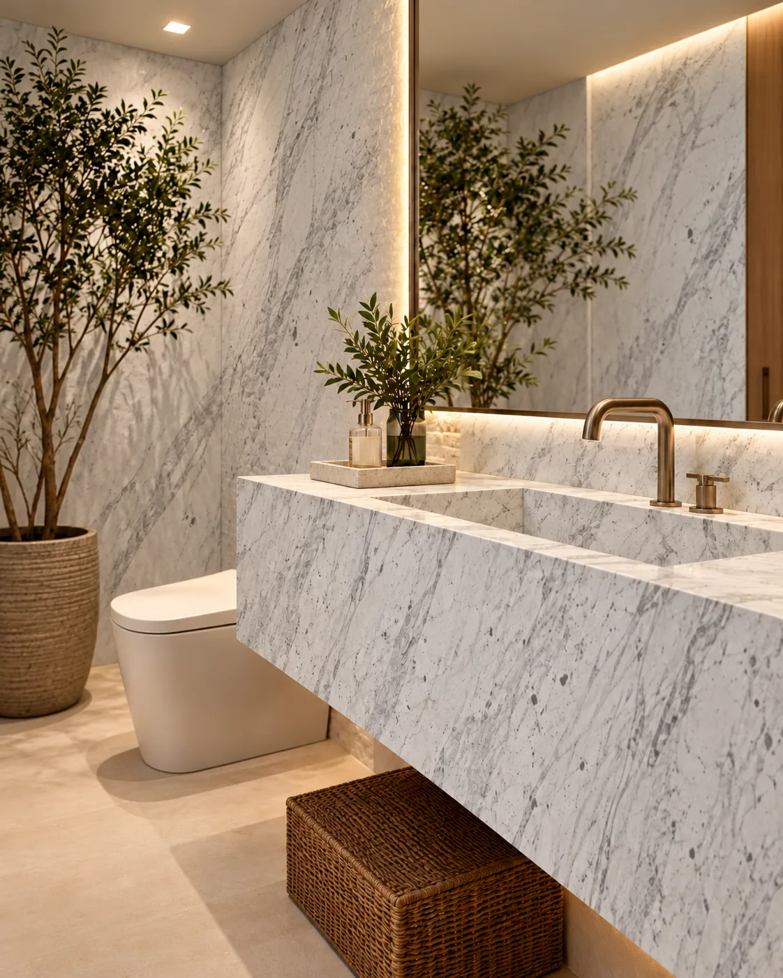 Lavabo bancada com Calacatta Lincoln — inspiração de aplicação