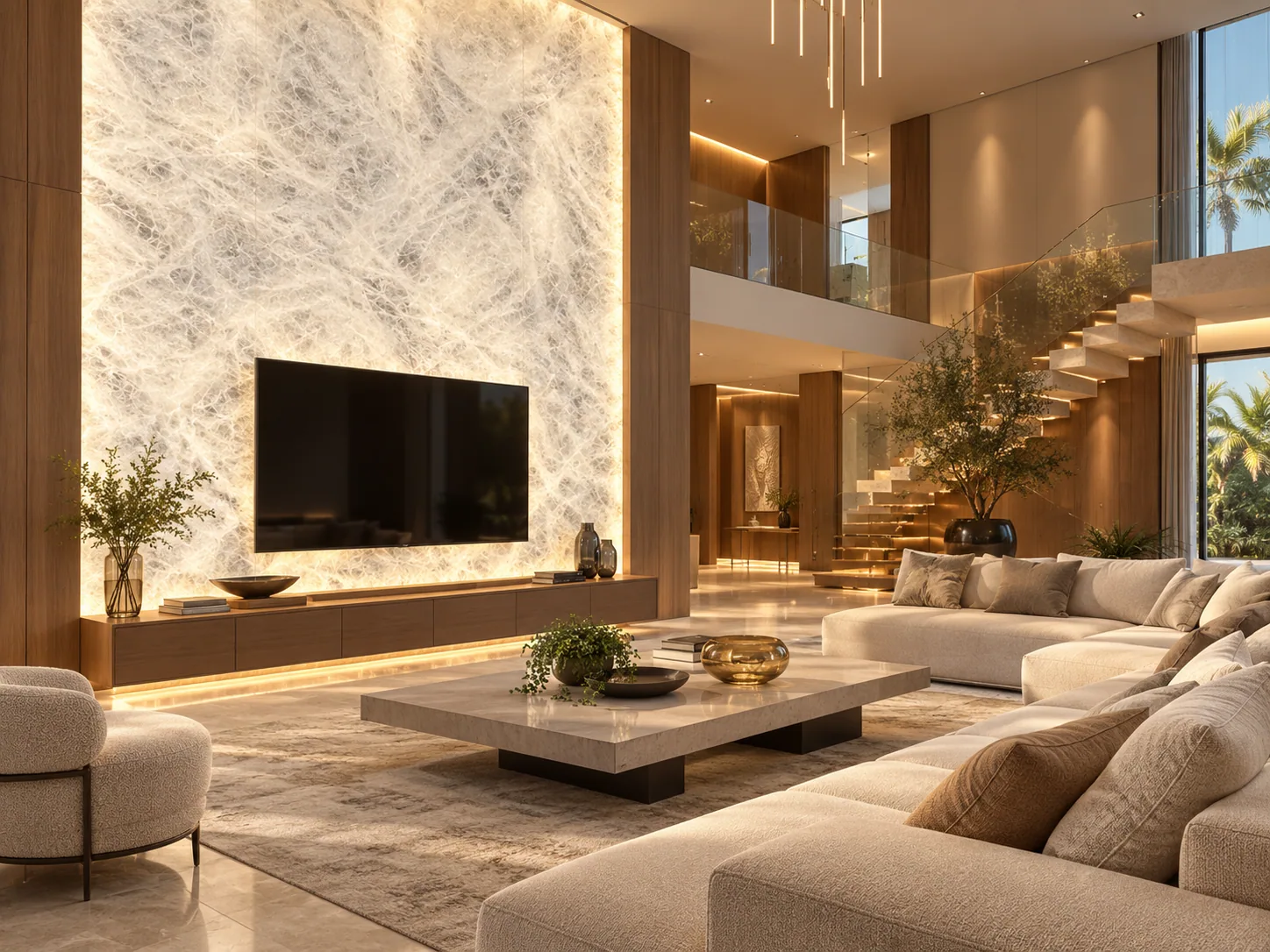 Sala painel retroiluminado com Cristallo Diamond — inspiração de aplicação