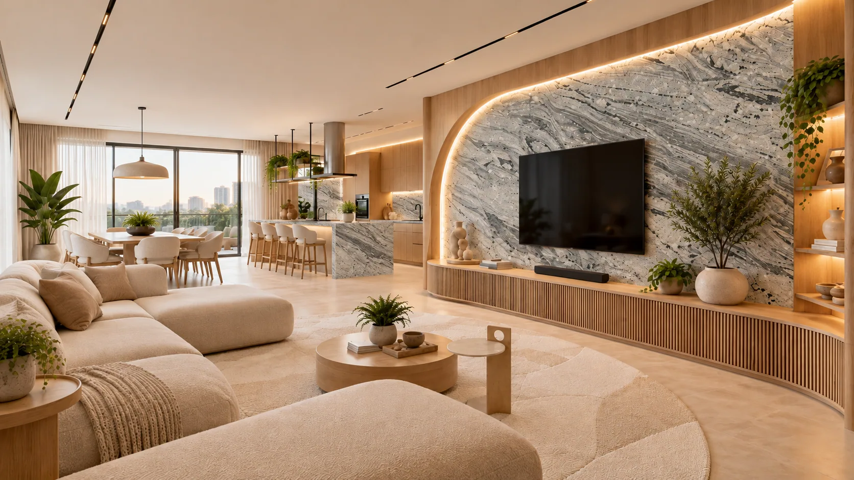 Sala integrada painel com Branco Alaska — inspiração de aplicação