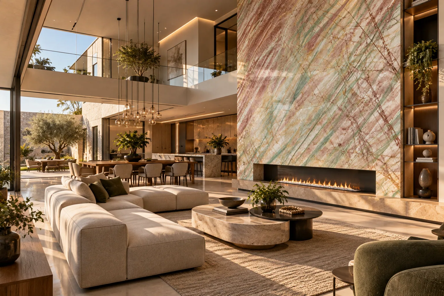 Sala contemporânea com Aurora boreal — inspiração de aplicação