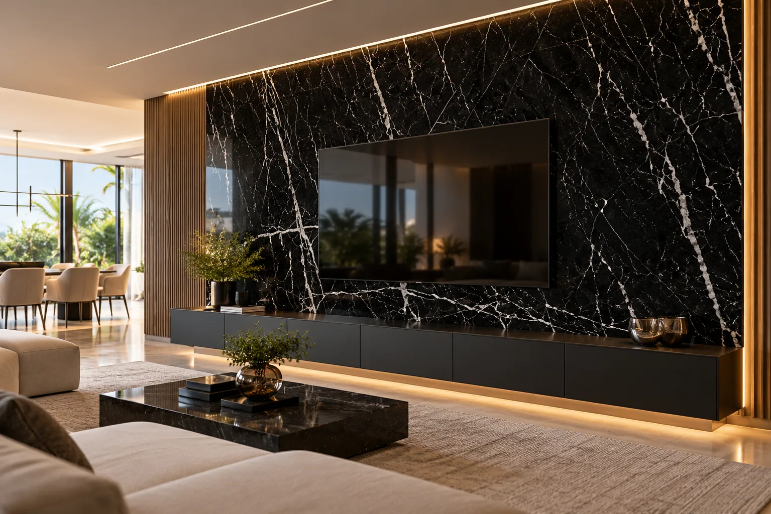 Sala parede com Preto Nero — inspiração de aplicação
