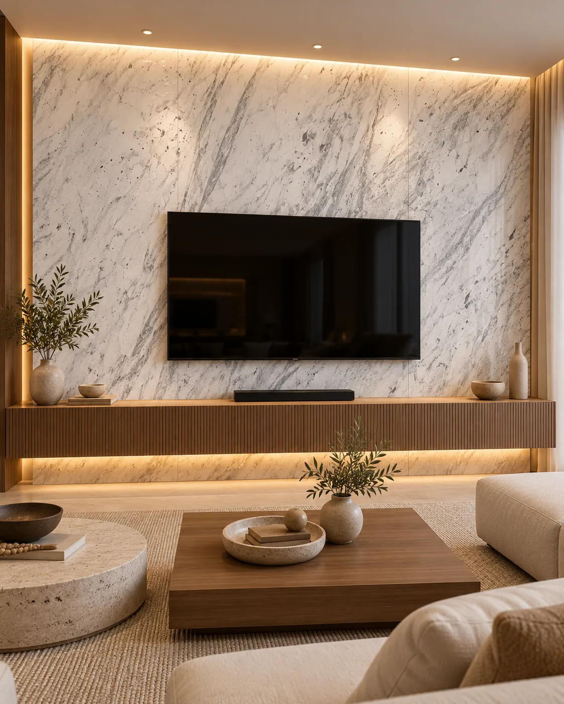 Painel parede com Calacatta Lincoln — inspiração de aplicação