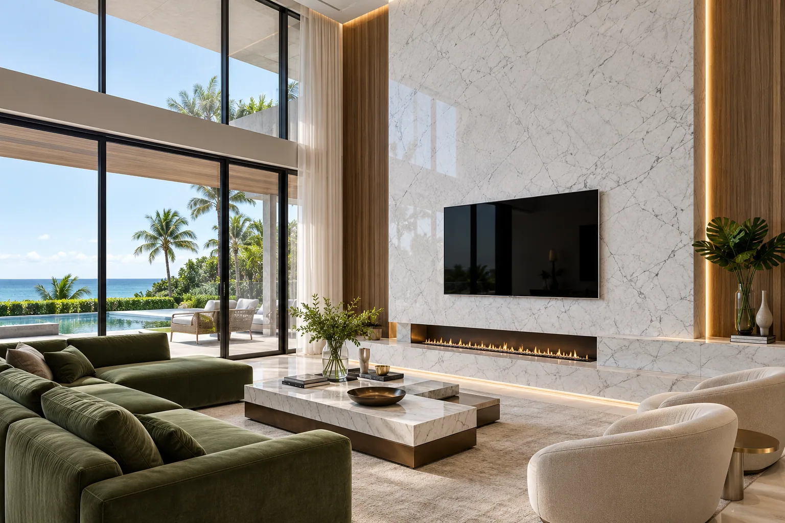 Painel sala com Statuario Dolomite — inspiração de aplicação