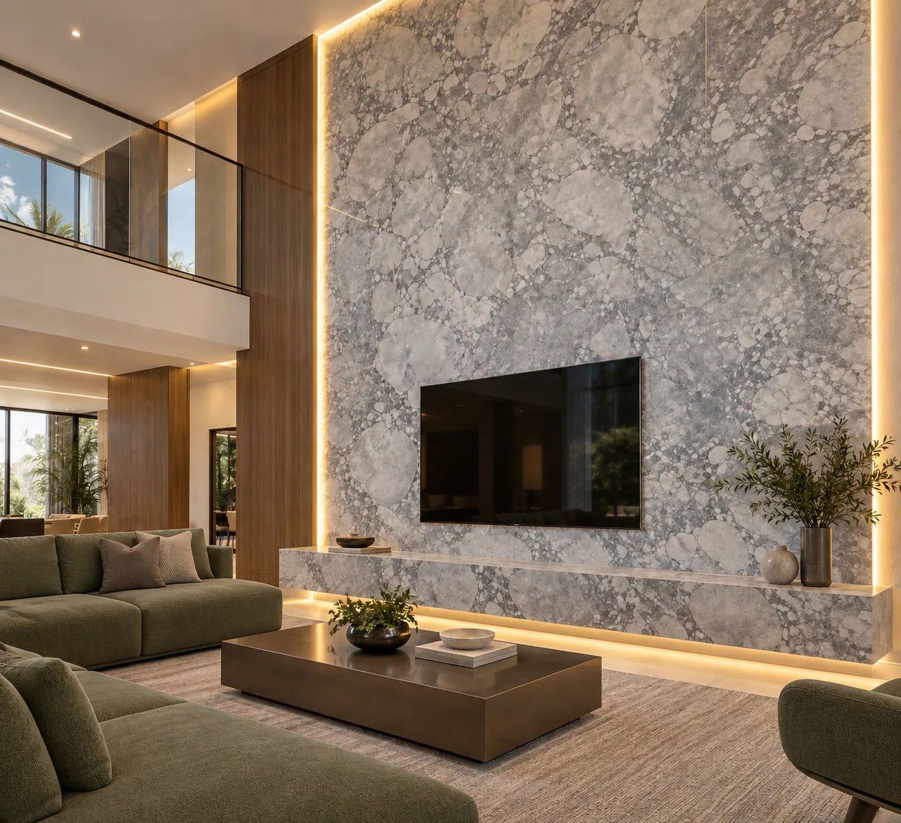 Painel sala com Vermont White Dolomite — inspiração de aplicação